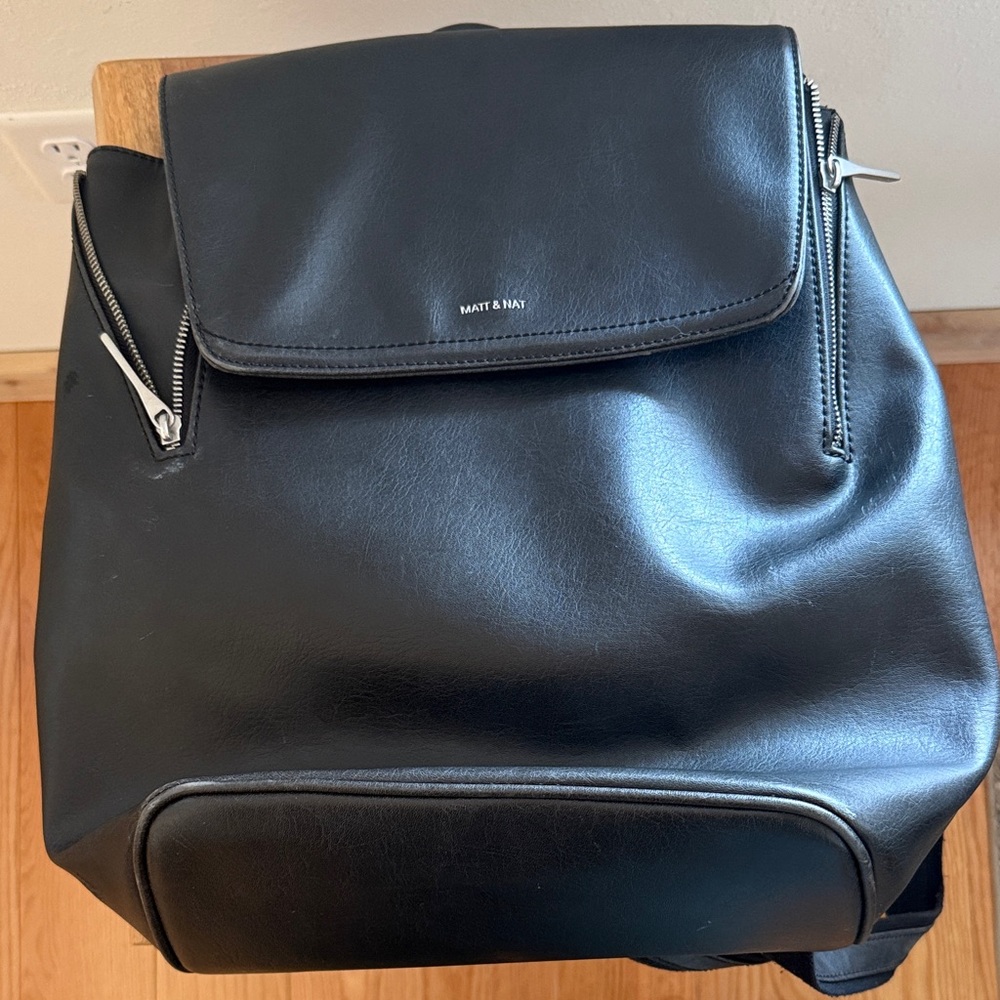 Matt & Nat Black Vegan Leather Backpack with Silver Hardware